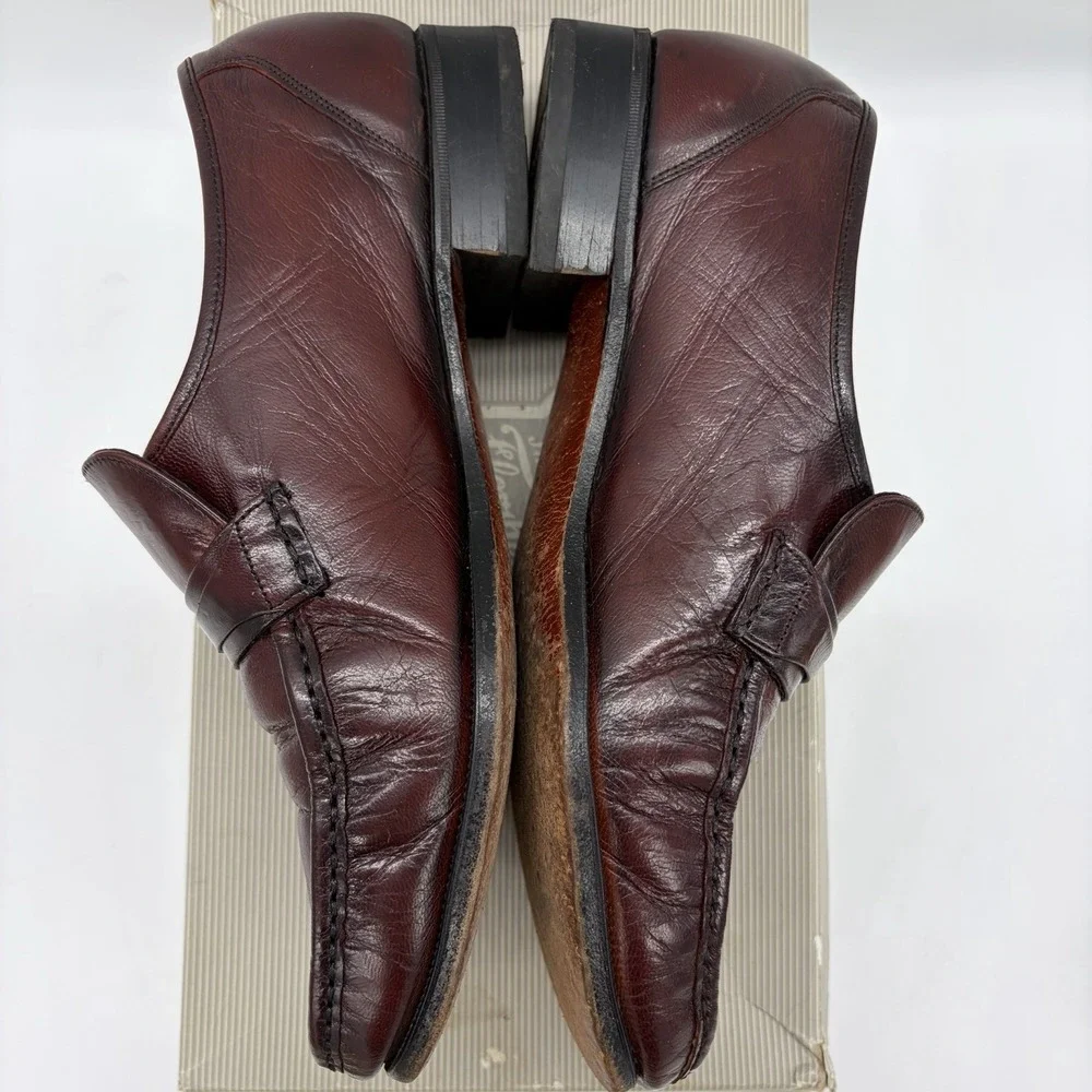 Vtg Florsheim Mens 10 3E EEE Loafers Dress Shoes Burgundy Leather Slip On Buckle